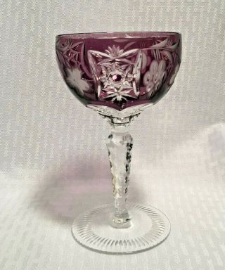 Ajka Marsala Champagne Coupe Purple Cut To Clear Crystal Bohemian Hungary