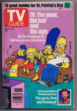 Vintage Tv Guide March 17,  1990 No Label The Simpsons 1st Cover