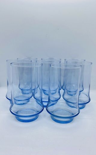 Mcm Vintage Set Of 8 Libbey Impromptu Azure Blue Glasses Rocks Glasses 10 Oz