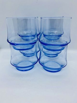 Vintage Set Of 8 Libbey Azure Blue Impromptu Juice/Rocks Glasses 3