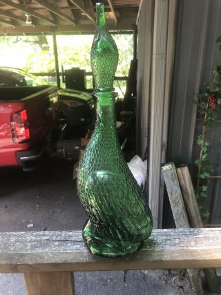 Vintage Italian Empoli Green Glass Goose Duck Decanter