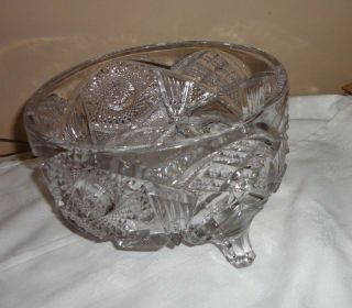 Vintage American Cut Glass Crystal Heavy Footed Serving Bowl 7 1/4 " D X 4 1/2 " H
