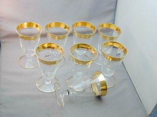 8 Gold Encrusted Tiffin Rambler Rose Small Tumbler Iced Tea Wine Glasses 4 5/8 "