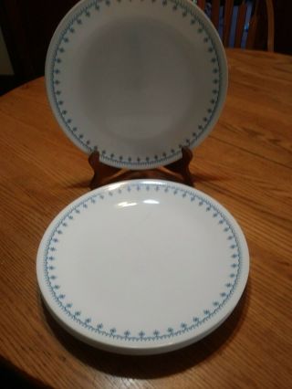 Vintage Corning Corelle Milk Glass Blue Snowflake Set Of 7 Dinner Plates 10 1\4 "