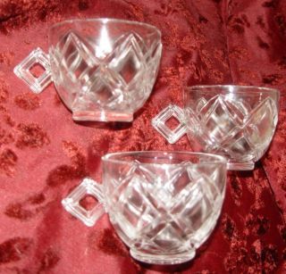 Set Of 5 Vintage Clear Pressed Glass Punch Bowl Cups W/diamonds & Diamond Handle