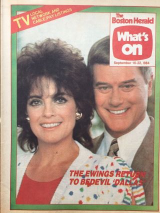 1984 Boston Herald What’s On Tv Weekly Dallas Larry Hagman & Linda Gray