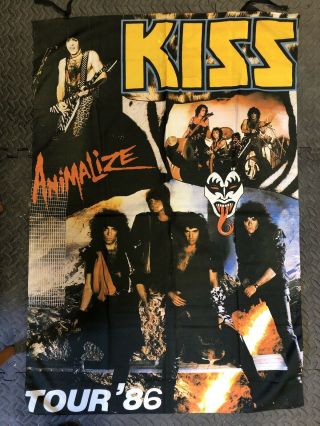 Large Kiss Animalize Tour ‘86 Textile Poster Wall Hanging Vintage Official 1986