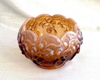 Vintage Fenton Glass Lily Of The Valley Opalescent Cameo Rose Bowl - Topaz/amber