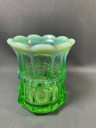 Antique Eapg Northwood Glass Green Opalescent Regal Pattern Spooner 1905