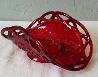 Imperial Glass Ruby Red Lace Edge And Cane Curved Bowl