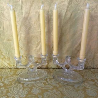 Vintage Mckee Rock Crystal Double Candle Holders Pair