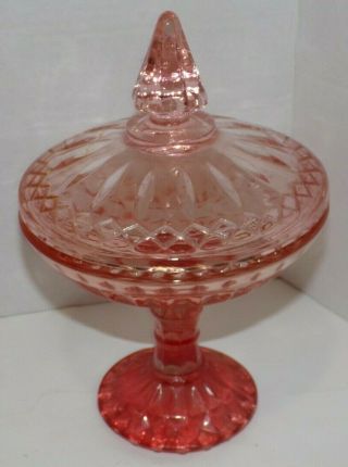 Jeanette Vintage Candy Dish Footed Depression Pink Cube Glasses Cubist 9.  25 " Tall