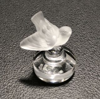 Lalique Signed Frosted Crystal Sparrow Bird Paperweight