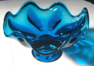 Vintage 70s Viking Glass Epic Six Petal Footed Compote Bowl,  Blue Or Bluenique