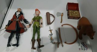 Disney Store 12 " Talking Peter Pan & Captain Hook Playset 3 Figures & Treasure