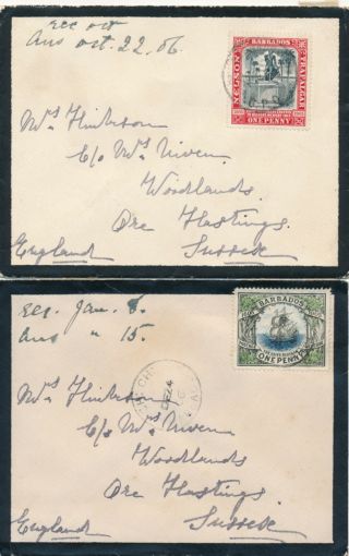 Barbados 1906 Stamp Cover X 2 Envelope Hps2