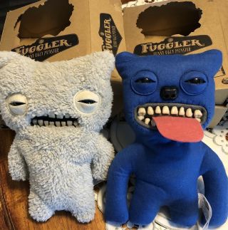 Fuggler Funny Ugly Monsters Sir Belch Blue 9 " Rare & Fuzzy White W/ Boxes & Cert