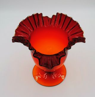 Vintage Blenko Hand Blown Glass Urn/Vase - 388 - Tangerine 2 3