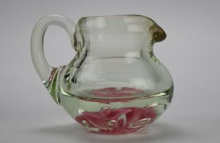 Vtg Maude & Bob St.  Clair Art Glass 3 Trumpet Pink Flower Pitcher Paperweight