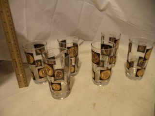 Set of 6 Gold And Black Dollar Coin High Ball Tumblers Mid Century Vintage 2