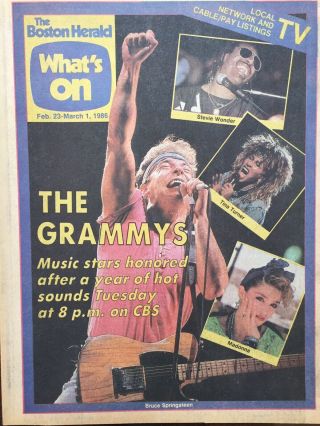 1986 Boston Herald What’s On Tv Weekly The Grammys Springsteen Cover