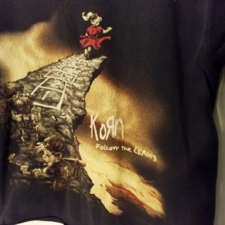 1998 Korn Follow The Leader T Shirt Black L Cotton 90s Giant Label 42 "
