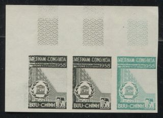 Viet Nam Sc 92 Unesco Imperf Corner Margin Strip Color Trial Plate Proofs Mnh