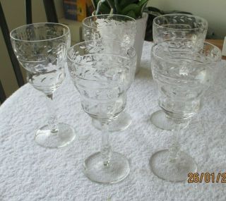 Vintage Cut Crystal Wine Glasses Set Of 5