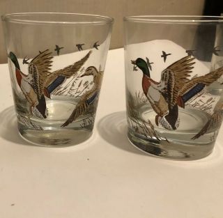 2 Vintage Libbey Mallard Duck Old Fashioned Tumbler Glasses Vgc Whiskey