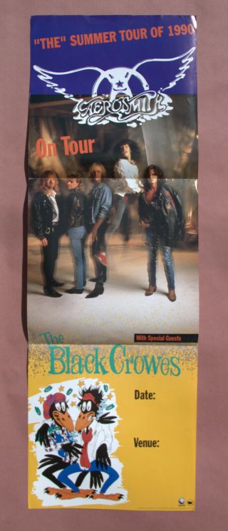 Aerosmith & The Black Crowes 1990 Promo Only Poster,  Tour Blank Vg,