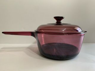 Corning Visionware Cranberry 2.  5 L Glass Pan Pot W Lid Non Stick Bottom Usa