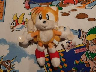 Rare 1995 Sega Sonic The Hedgehog Suction Cup Tails Plush Toy Doll Vtg
