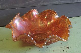 Antique Carnival Glass Wavy Lip Bowl,  Marigold,  (va)