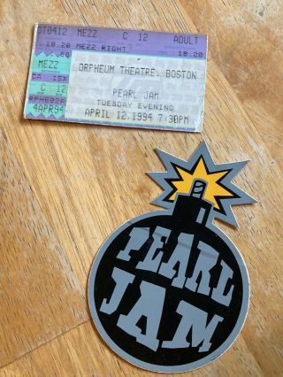 Pearl Jam Concert Ticket Stub From Boston,  Mass. ,  Sticker