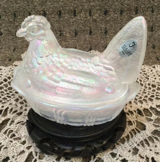 Iridescent Fenton Carnival Glass Chicken Hen On Nest Candy Dish
