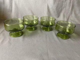 Vintage Set Of 4 Green Depression Glass Sherbet Dessert Glasses Pedestal Jl