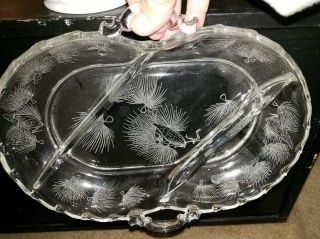 Vintage Fostoria Elegant Depression Crystal Century Dandelion 3 Part Relish Dish
