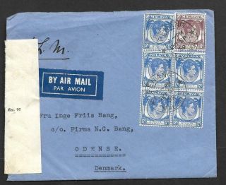Malaya,  Penang,  1939 Censored Cover To Denmark,  20.  09.  39,  Early Date,  70c Rate