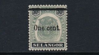 Malaya Selangor Sg66bd 1c On 50c Variety " Dented Frame " - Hinged £275