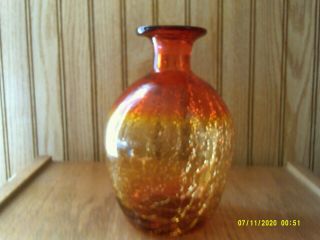 Vintage Blenko Amberina Crackle Glass Blown Decanter Vase - 8 "