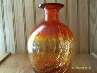 Vintage Blenko Amberina Crackle Glass Blown Decanter Vase - 8 