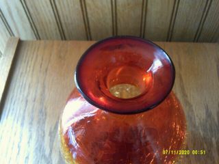 Vintage Blenko Amberina Crackle Glass Blown Decanter Vase - 8 