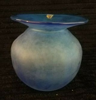 Vintage Blenko Hand Blown Satin Blue Art Glass Spittoon Vase