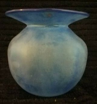 Vintage Blenko Hand Blown Satin Blue Art Glass Spittoon Vase 3