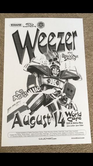Weezer Vintage Hawaii Concert Poster With Buckshot Shorty