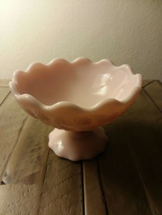 Vintage Pink Milk Glass Pedestal Compote - Candy Dish ? Fenton ? Fostoria