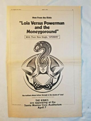Vintage Ad Kinks Apeman April 1971 Lola Versus Powerman And The Moneygoround