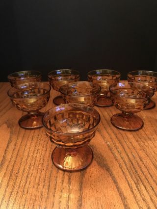 Set Of 8 Vintage Indiana Glass Amber Cubist Whitehall Dessert Bowls