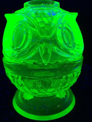 Green Owl Vaseline Glass Fairy Lamp Votive Candle Holder Uranium Bird Light Tea
