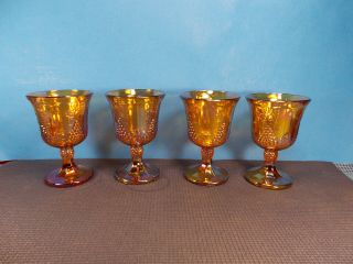 Vintage Colony Glassware Harvest Amber Carnival Pattern 4 Goblets 5 3/8 "